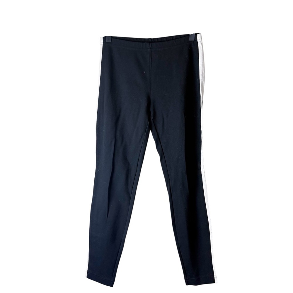 Illia black‎ white ponte pull on pants with leather sides leggings Sz M